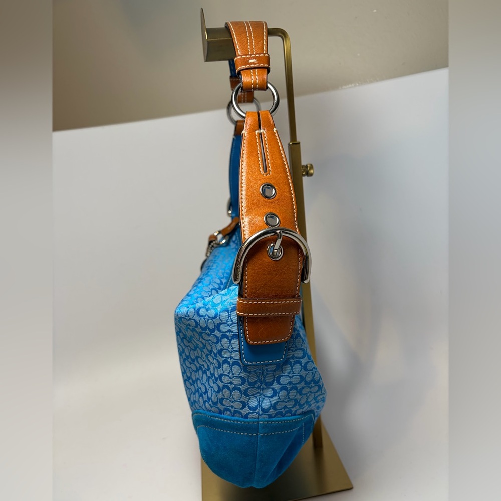 SOLD Vintage Coach Y2K Signature Print Blue Micro C Hobo Suede Shoulder Bag - Picture 7 of 15